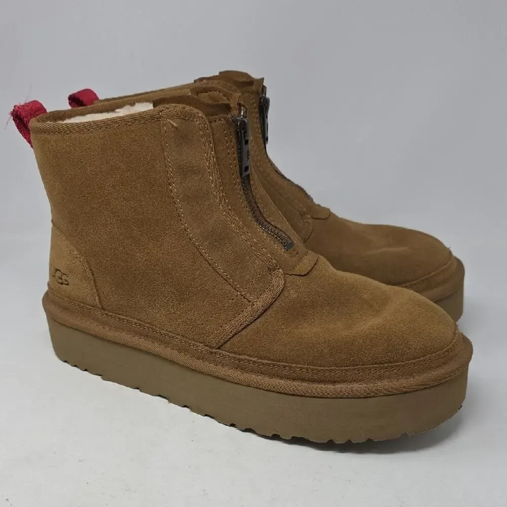 UGG Tan Suede Zip-Up Boots Platform Chesnut Women's Size 11